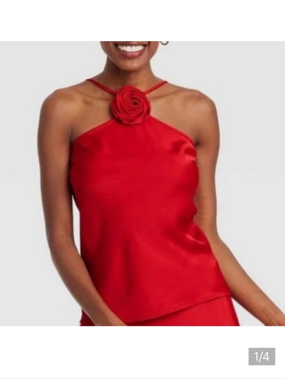 A New Day Red Halter Top With Removalable Flower Detail